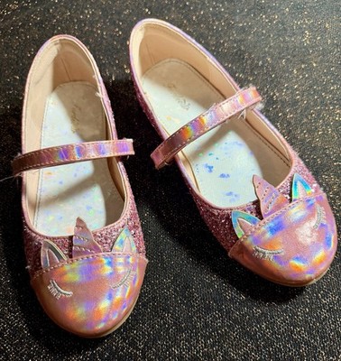 Furdeour Girls Dress Shoes Mary Jane Party Glitter Flats Unicorn Sparkle- Size 2