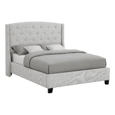 Pemberly Row King Size Bed Tufted Wingback Headboard in Dove Gray Upholstery