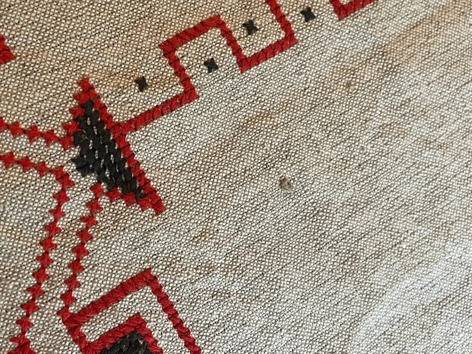 Mantel Bordado Toda (48" por 72") Balcanes, India (Beige y Rojo) De Colección Foto 4 de 4