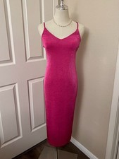 Charmed Hearts Hot Pink Slinky Cutout Back Midi Dress Size Medium