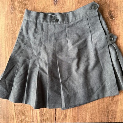 Flynn O Hara Girls Charcoal Pleated Wrap Uniform Kilt Skirt Approx 7/8