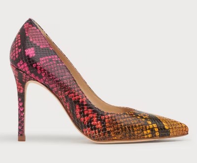 L K Bennett Fern Snake Print spitz zulaufende Pumps orange & pink Gr. 36 gebraucht