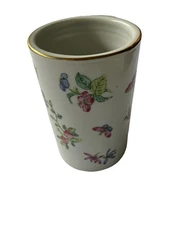 Vtg Chinese Hand Painted Porcelain Butterflies Golden Rim  Brush Pot Holder 5 In