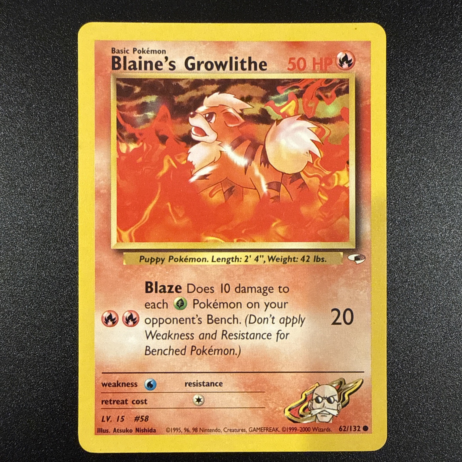 Pokémon TCG Blaine's Growlithe Gym Heroes 62/132 Regular Unlimited Common