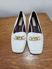 Franco Sarto Tiari Chain Square Toe Loafer White Leather Size 7M EU 37 D76