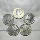 Mercury Dimes 1942-1945 Denver Lot of 5 Circulated Silver 10C Coins