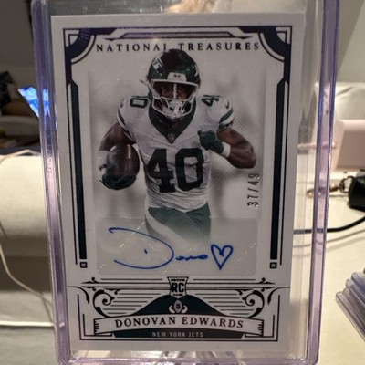 Panini 2025 National Treasures Donovan Edwards Jets RC Auto #133 Purple /49