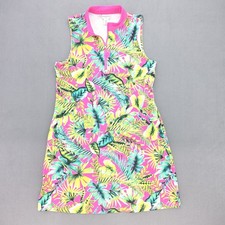 Tommy Bahama Golf Dress Fuchsia Tropical Sleeveless 1/4 Zip Knee Length Sz Large