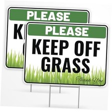 2PC Sign with Metal Stakes, 12"x9" - Corrugated Plastic - Keep Off Grass