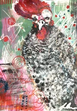 AUNDREA ABSTRACT ROOSTER PORTRAIT Original OOAK 9 x 12 Fun Bold expressive 