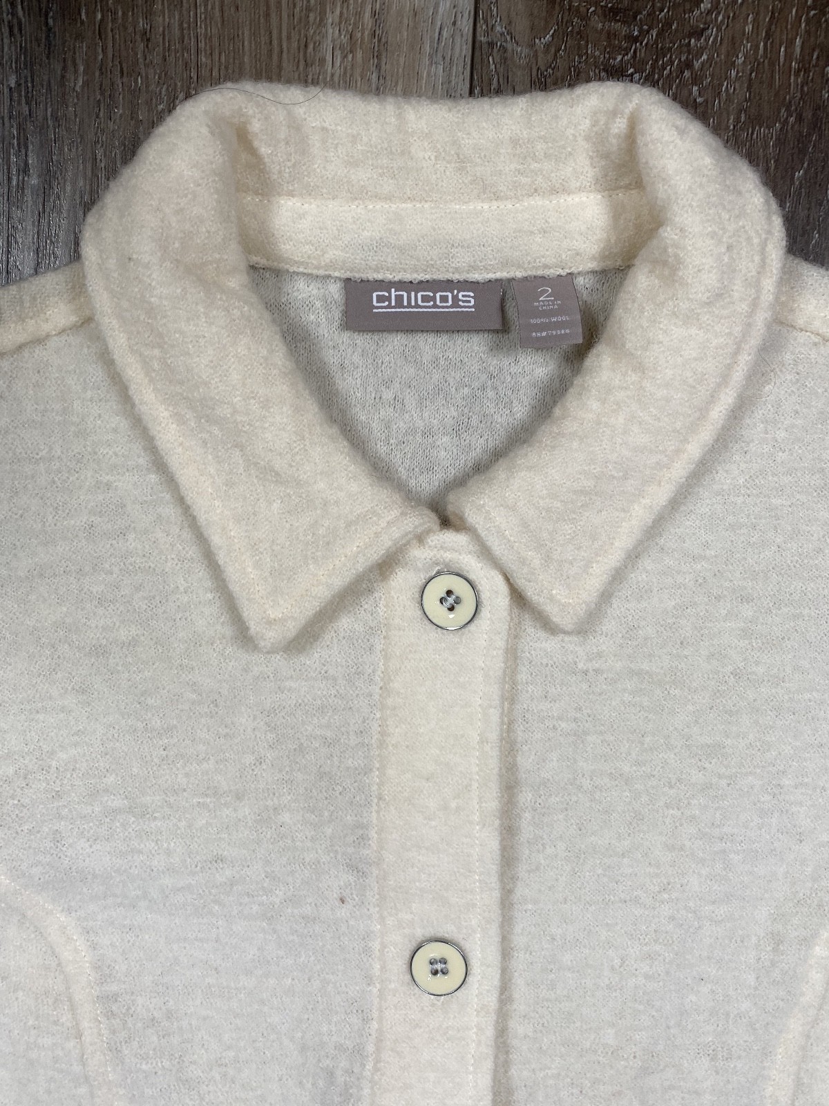 Chicos Boiled Wool Blazer Jacket Size 2 Cream 100… - image 4