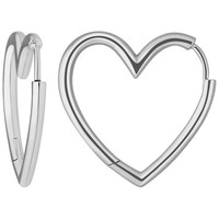 Paar Ohrringe Creolen Herzen Ohrschmuck Aus 925 Silber Rhodiniert 25X2,4Mm