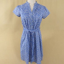 Jo Jo Maman Bebe Dress Size Small Short Length Blue Floral Cotton Button Through