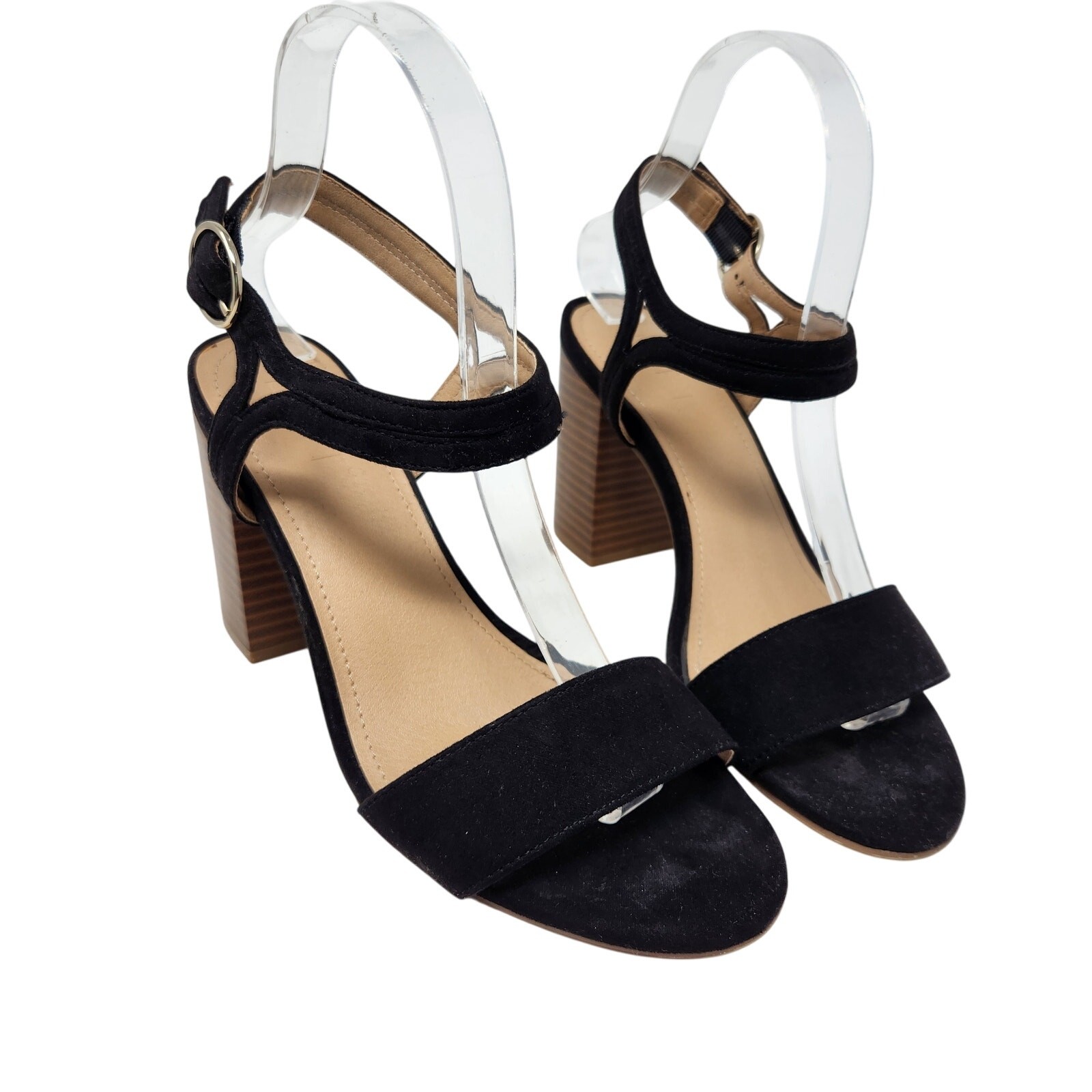 Loft Faux Suede Block Heels Sandal Adjustable Ankle Strap Black Size 7 M