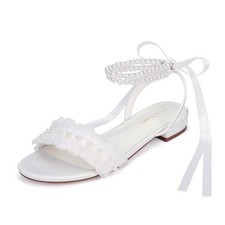 Pickshoes Pearl Wedding Flats for Bride Open Toe Bridal Sandals Flat Wedding...
