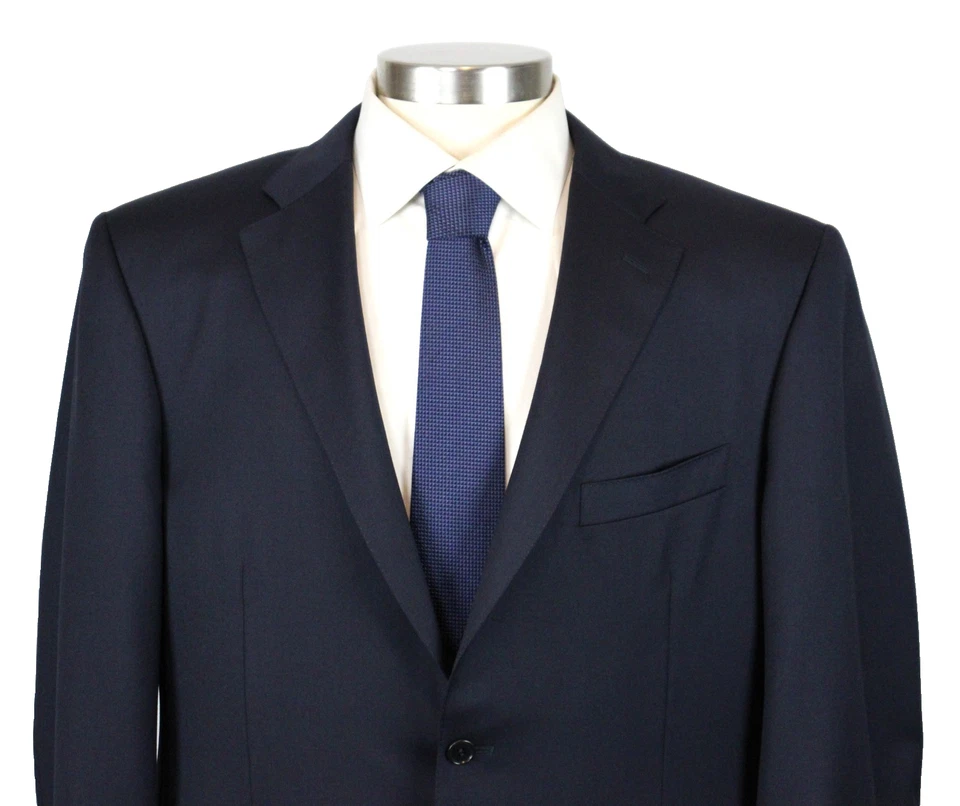 CANALI Suit 46 R (56 EU) Mens Solid Navy Wool 2 Piece Two Button New - Image 2 of 4