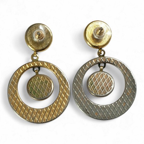 Vintage Damascene Gold Birds Acanthus Leaves Flowers Dangling Hoop Earrings 60's - 第 3/7 張圖片