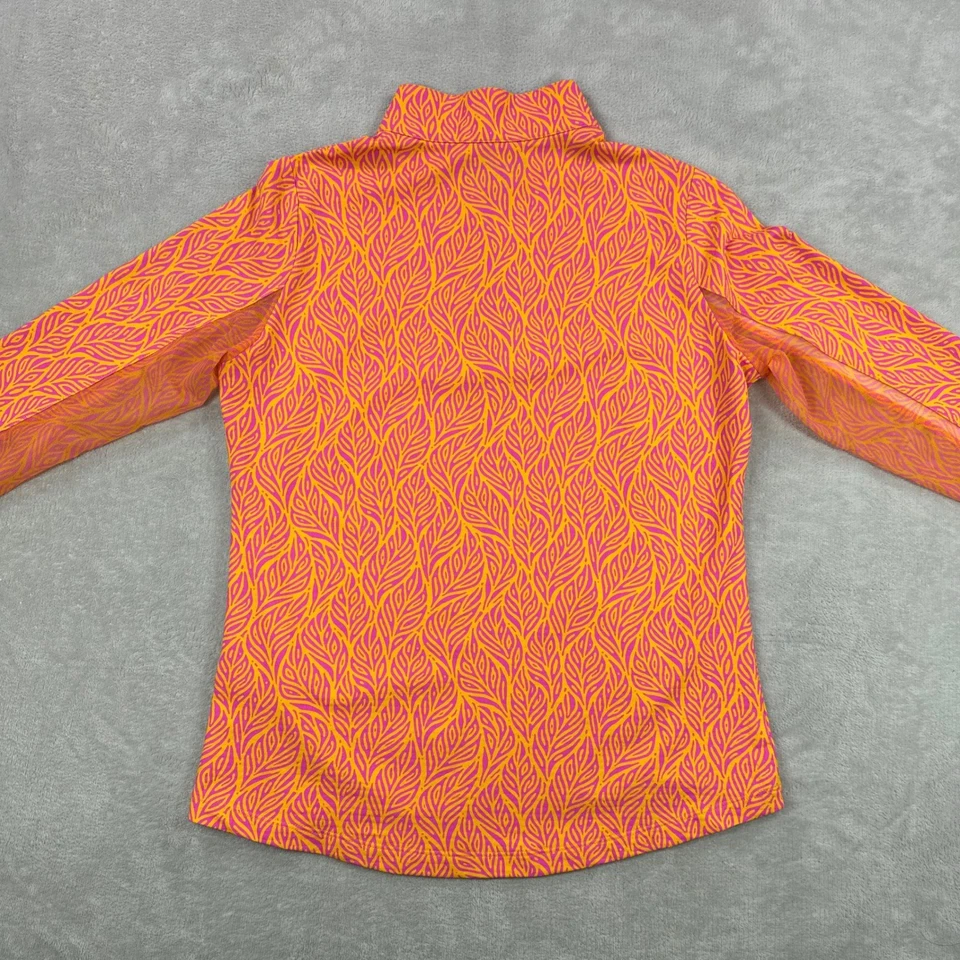 IBKUL Cuarto Cremallera UPF 50+ Top Deportivo Mujer Mediano Naranja Rosa Estampado Hoja Foto 4 de 4