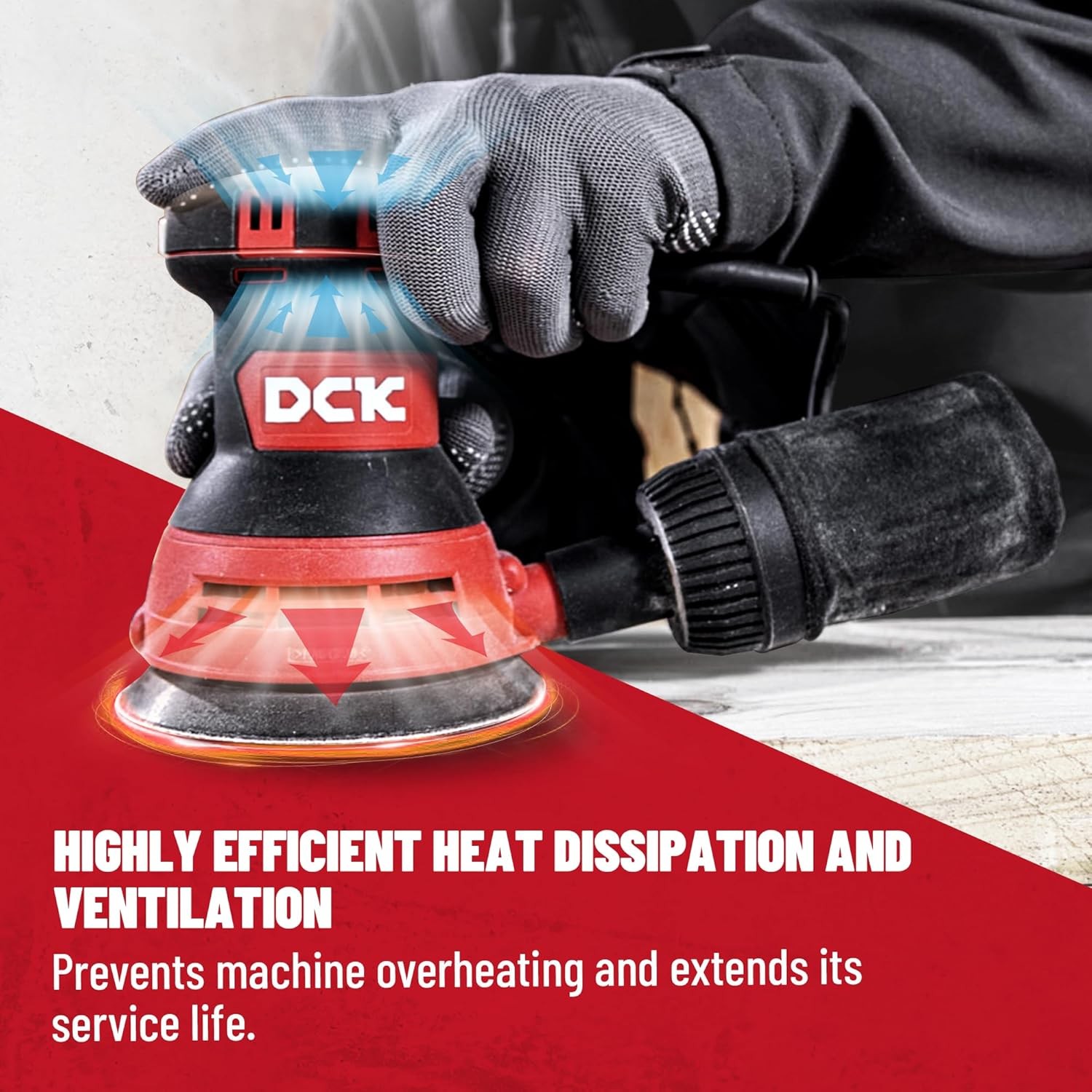 DCK Random Orbital Sander, 3.0 AMP Corded Palm Sander, 6 Speeds Max 12,000 OPM