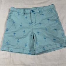 Faded Glory Girls Shorts Size 16 Light Blue With Flamingos Adjustable Waist