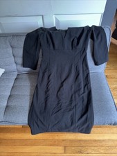 Calvin Klein Black Vneck Dress w 3/4 Sleeves CUTE Womens Work Dress Small