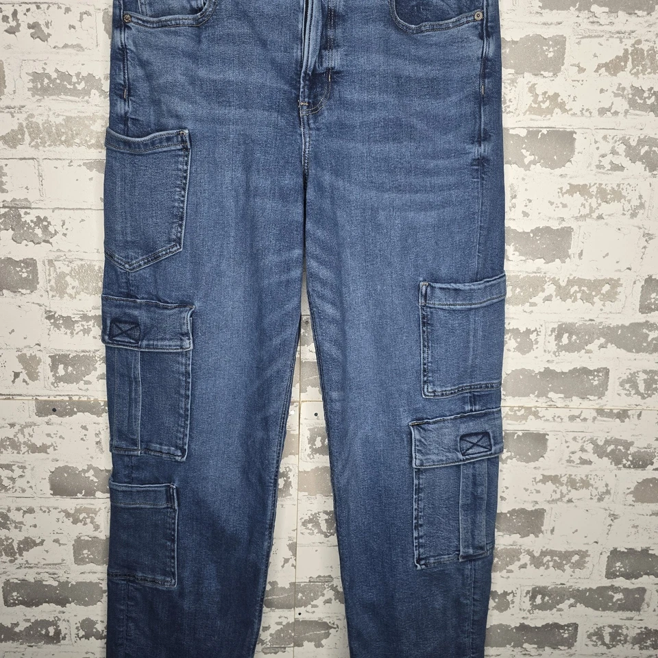 American Eagle Jeans Womens 12 Super High Rise Baggy Straight Leg Cargo Blue - Image 3 of 4