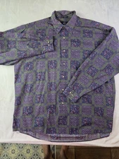 Van Heusen 417 Men's Large Multicolored Pattern Long Sleeve Button Up Shirt 
