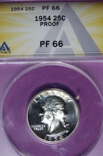 1954 ANACS 25C PF66 PROOF WASHINGTON QUARTER #B51437