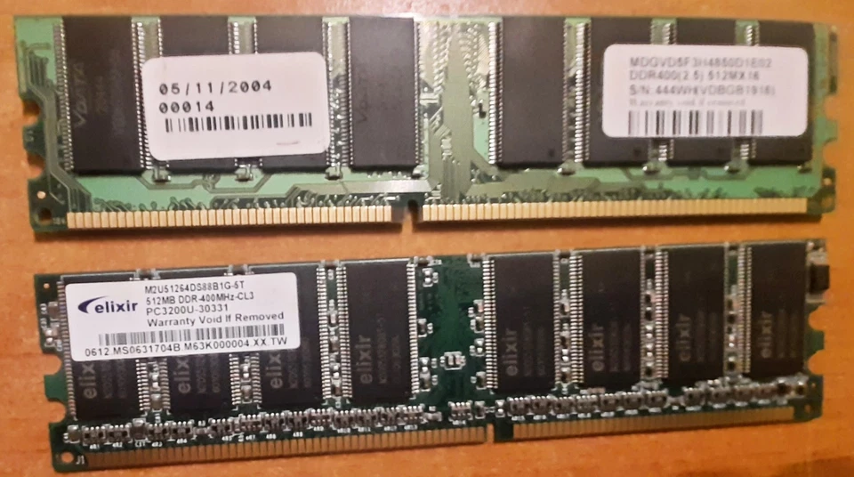 coppia moduli DDR da 512 Mb cadauno, vdata + elixir - Immagine 2 di 2