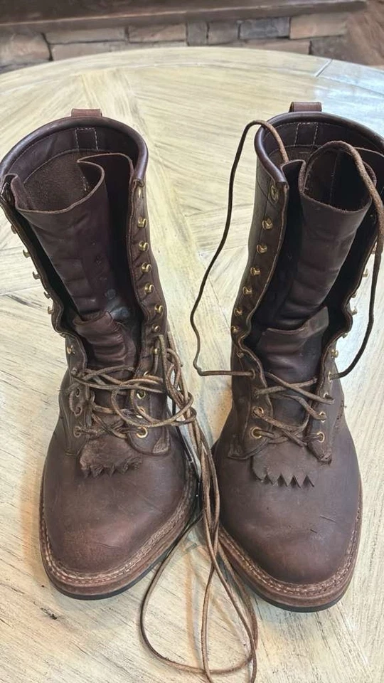 Whites 手工制作男式 10 Xwide 棕色皮靴 Logger Packer 系带 5 英寸宽 — 第 3/4 张图片