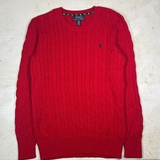 Polo Ralph Lauren Kids Red Cable Knit Crewneck Sweater Size Large L 14-16