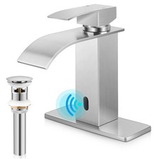 Touchless Bathroom Sink Faucet, Automatic Sensor Brushed Nickel Waterfall Sta...