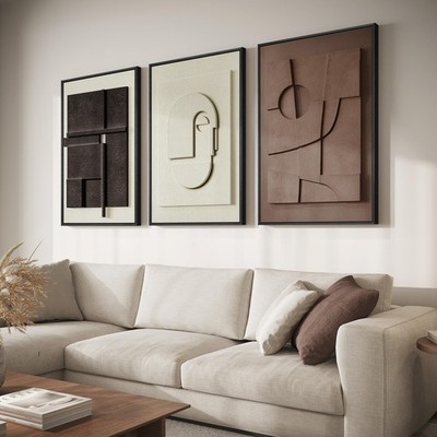 Framed Abstract 3D Textured Wall Art for Living Room, 3 Piece Modern Neutral ...