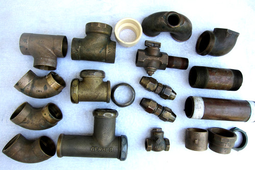 Lot of 17 Brass/Copper Fittings Various Sizes Types Used VINTAGE Steam Punk