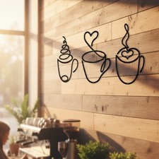 Charming 3pc Coffee Cup Metal Wall Art Kitchen Cafe Decor Gift Set