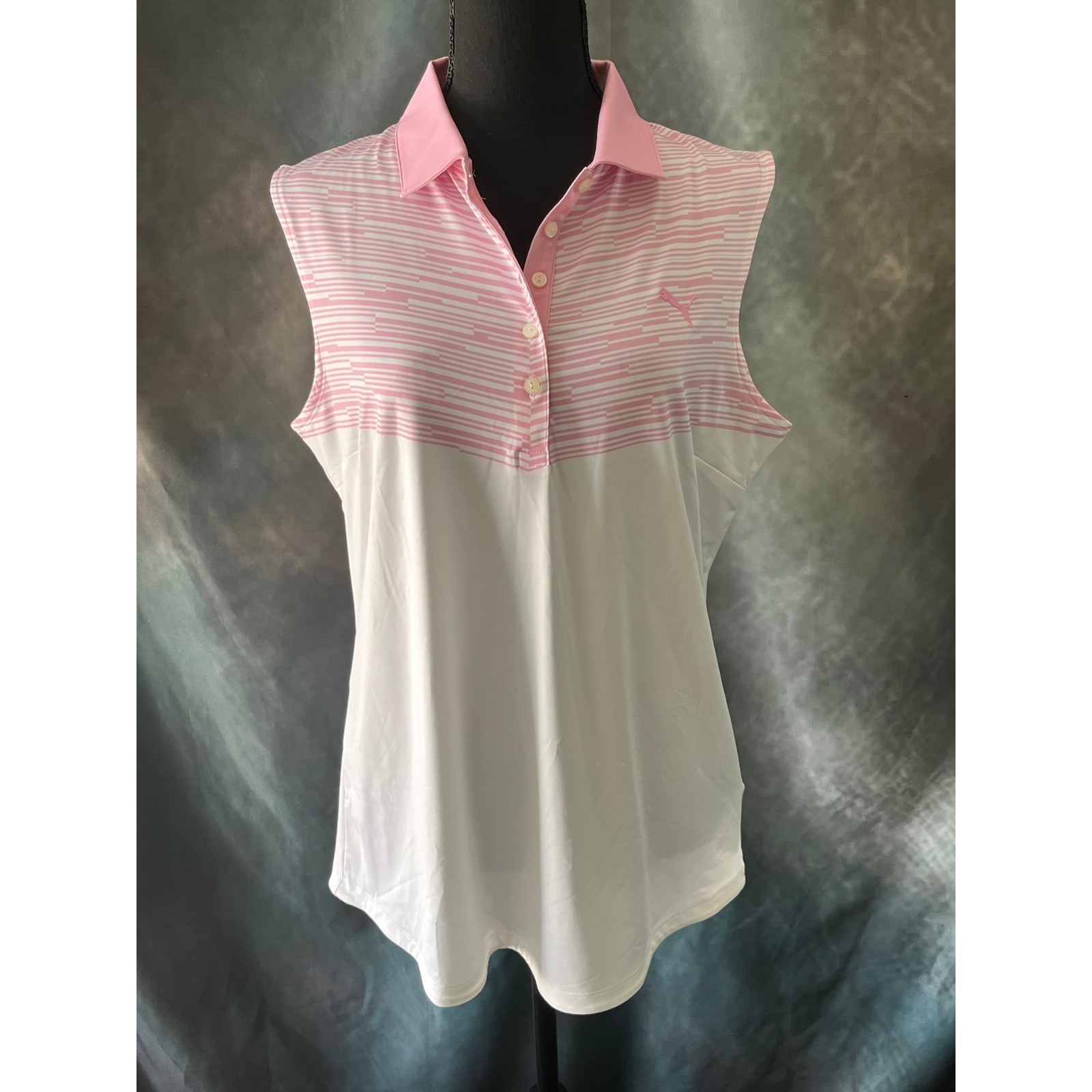 Puma Golf Sleeveless Polo Shirt Women's XL Pink White Athletic DryCELL Top