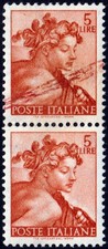 1961 - Lire 5 Michelangiolesca - varietà "striscia di colore" - nuovo  (MNH)