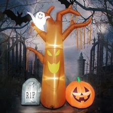 7FT Halloween Inflatable Tree – Ghost, Pumpkin & Tombstone w/ Lights, Outdoor