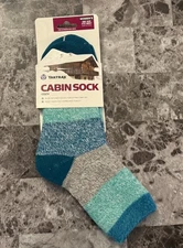 NEW YAKTRAX CABIN SOCK WOMEN'S ONE SIZE ALOE INFUSED TEAL GRAY STRIPE COZY SOCKS
