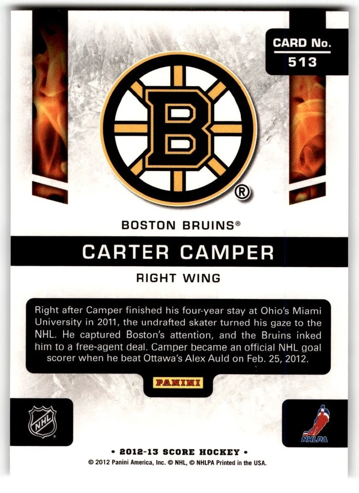 2012-13 Score Carter Camper Rookie #513 Boston Bruins - Image 2 of 2