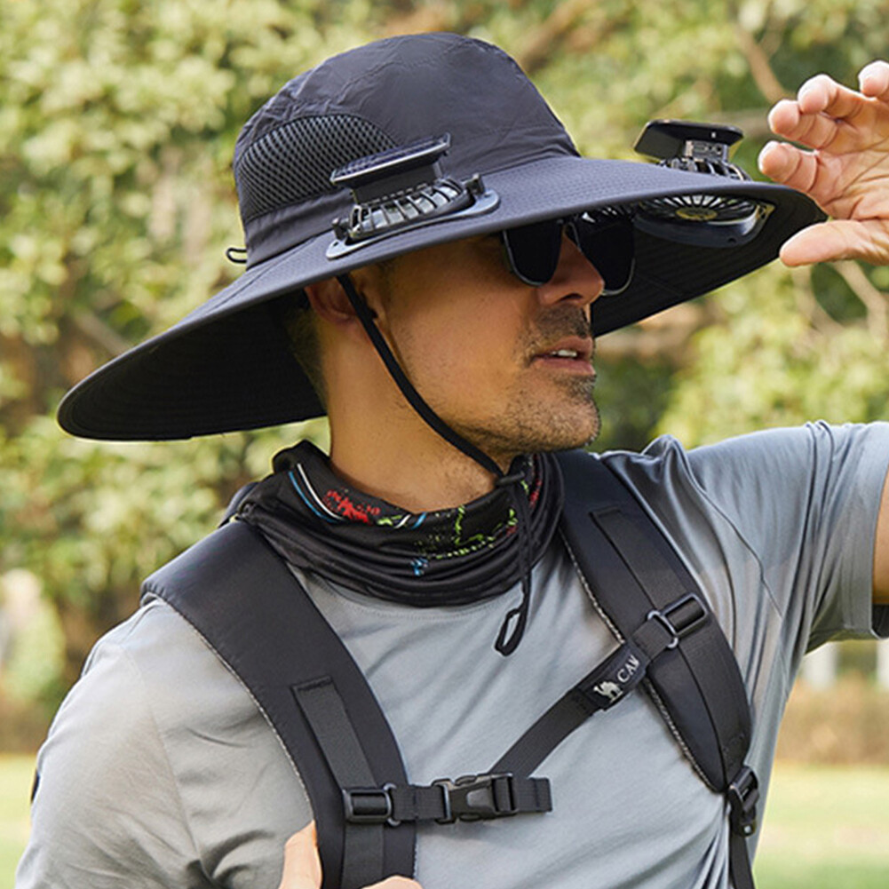 APL Cappello Ventilatore Solare Cappello da Sole Outdoor Cappello da Pesca per Uomo Outdoor Campeggio (Blu)