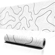 Large Gaming Mouse Pad for Desk, White Topographic Mouse Pad Desk Mat for Gaming