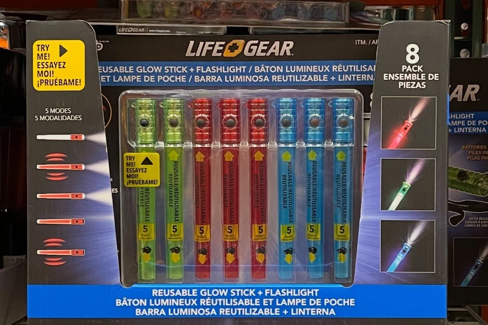 LIFEGEAR New ! LIFE+GEAR Reusable Glow Stick & Flashlight, 8-pack