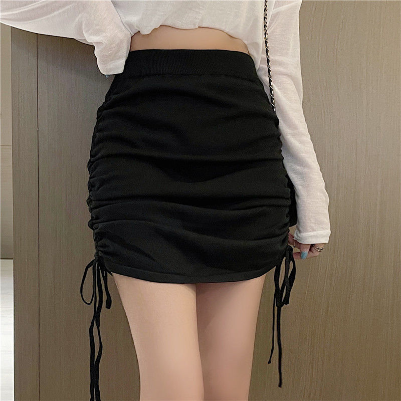 High Waist Pleated Drawstring Casual Skirt for Women-image