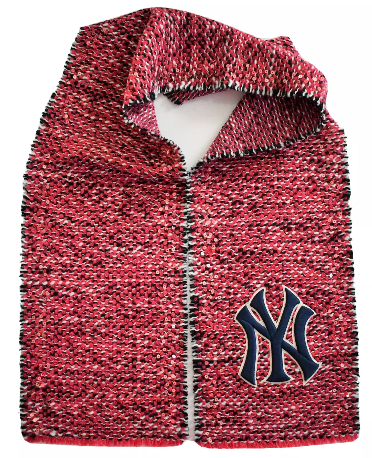 ?️ Authentique écharpe longue GUCCI NY YANKEES patch paillettes   broderie rose style tweed
