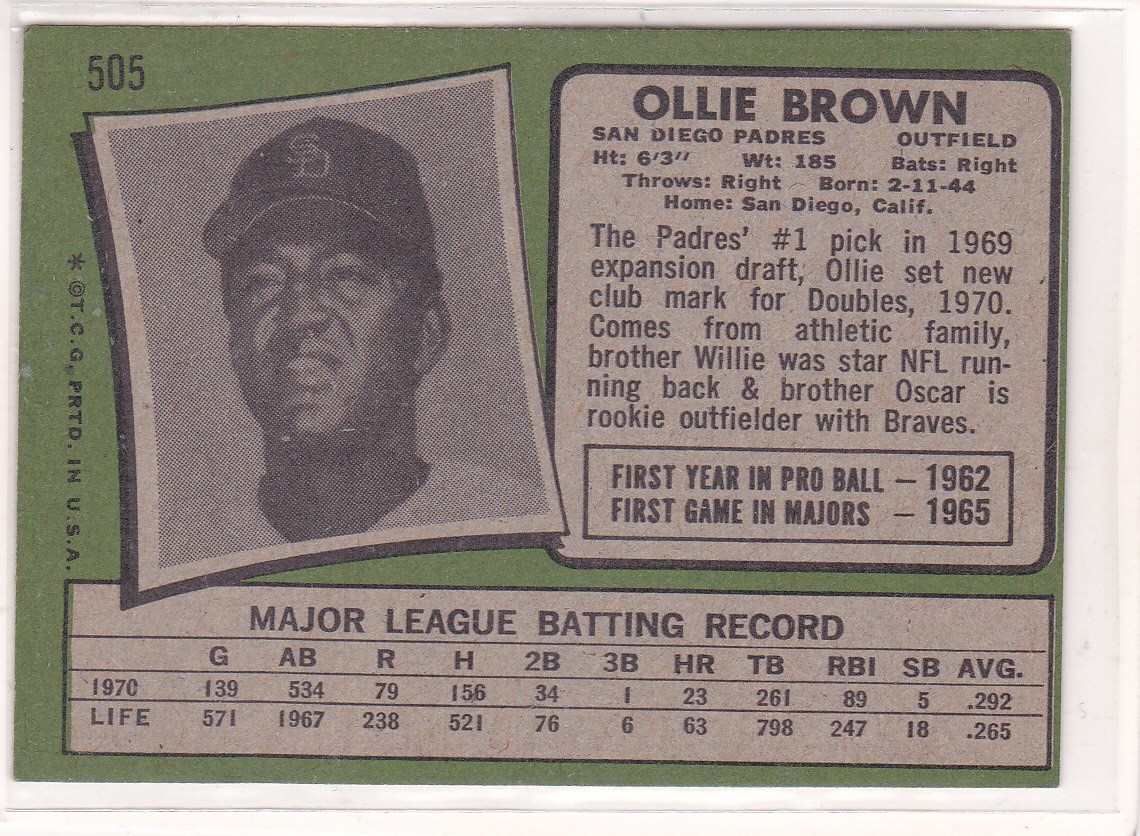 1971 OLLIE BROWN Topps Baseball Card 505 SAN DIEGO PADRES eBay