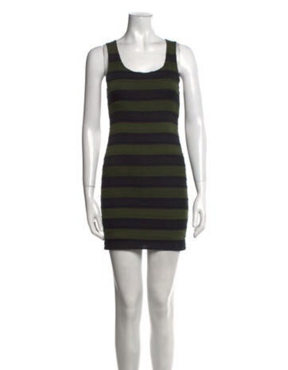 alice olivia womens green black striped Silk tank mini dress 2 xs | eBay