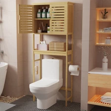 Bamboo Tall Bathroom Organizer Over The Toilet Space saver Storage Shelf Cabinet
