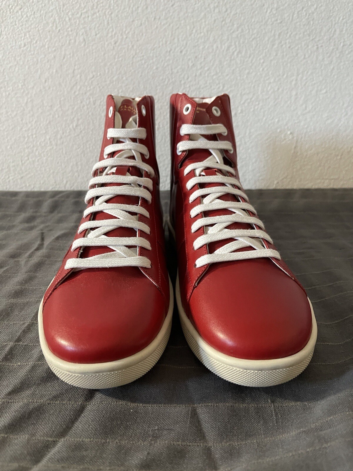 SAINT LAURENT SL 03H Nuove scarpe da ginnastica alte in pelle rossa EU 41 5 US 8 5