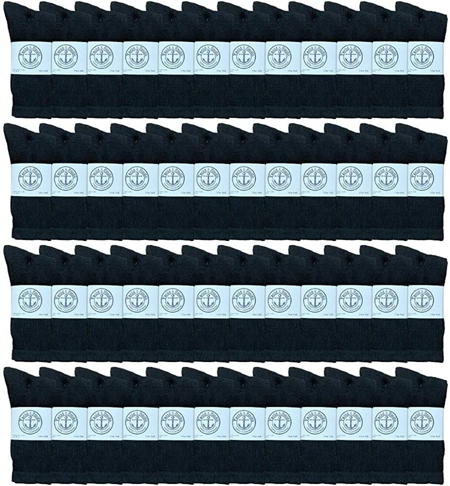 48 PK Mens Wholesale Bulk Cotton Socks, Sport Socks 8-12 (Black)-Mens Crew Socks
